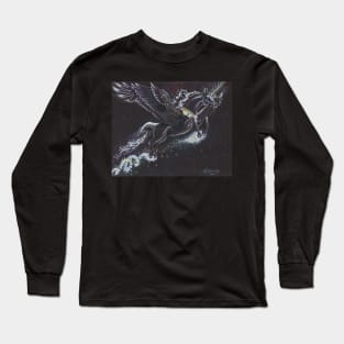 Black Flying Unicorn Long Sleeve T-Shirt